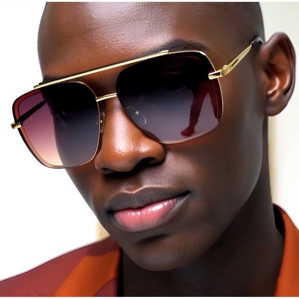 Sunglasses Square Gold Frame Flat Top Bar Driving Outdoor Shades Retro Lentes‎